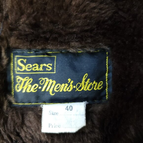 Vintage 70s Mens Sears Long Leather Red Coat Winter Lining (L-40) - Picture 3 of 12